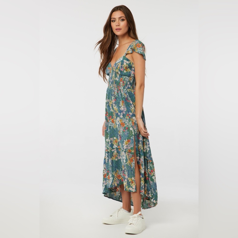 Angie Floral Lace-Up Back Maxi Dress Women’s Size Small
